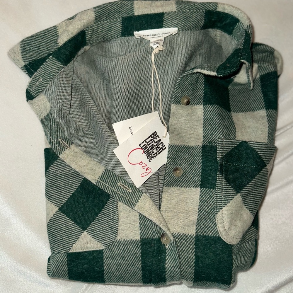 beachlunchlounge Green and White Plaid Shirt
